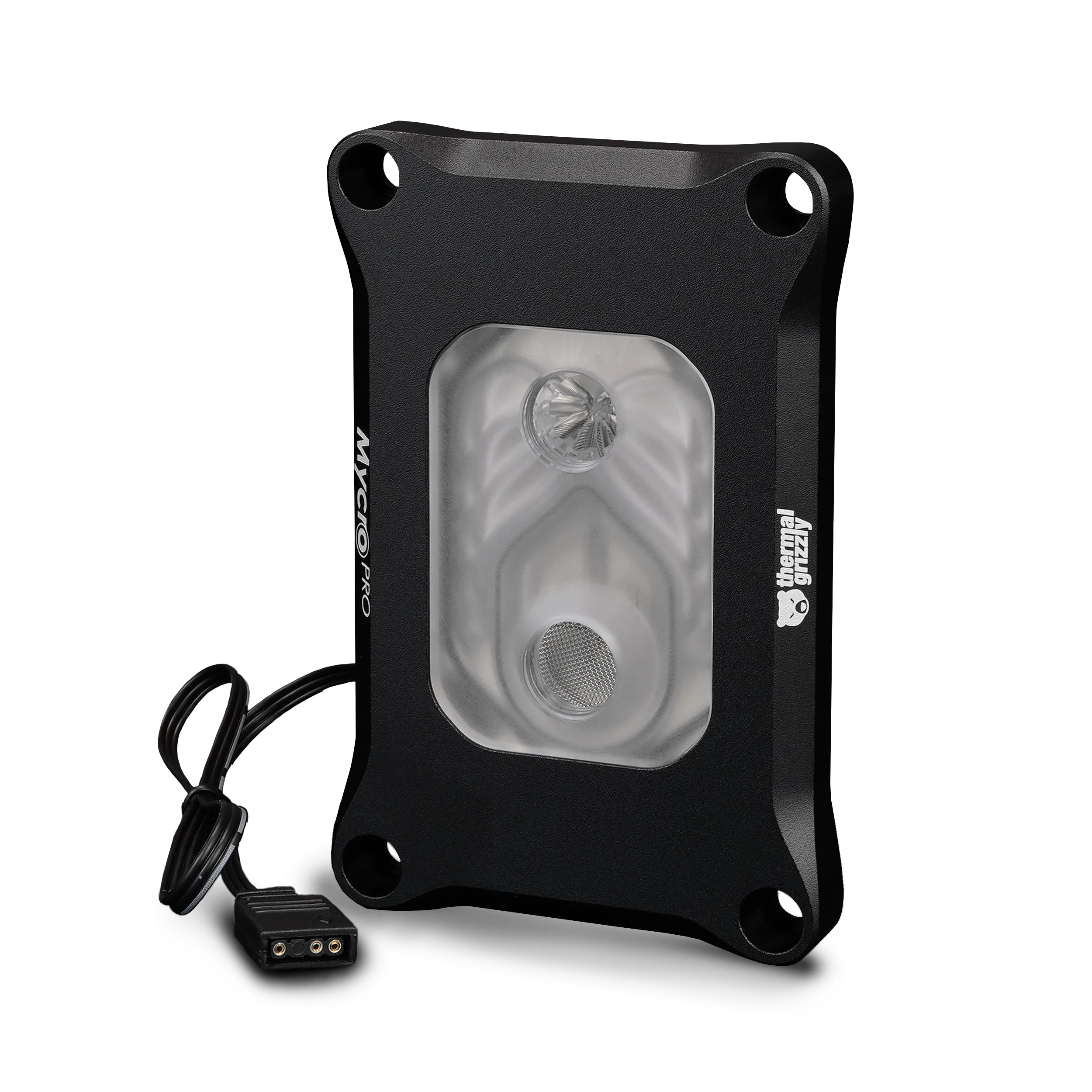 Thermal grizzly mycro pro rgb | amd am5 am4 | 0,2 mm mikrorebra | g1/4 | argb | cpu vodni blok 1 Thermal grizzly mycro pro rgb amd am5 cpu vodni blok sprednji pogled